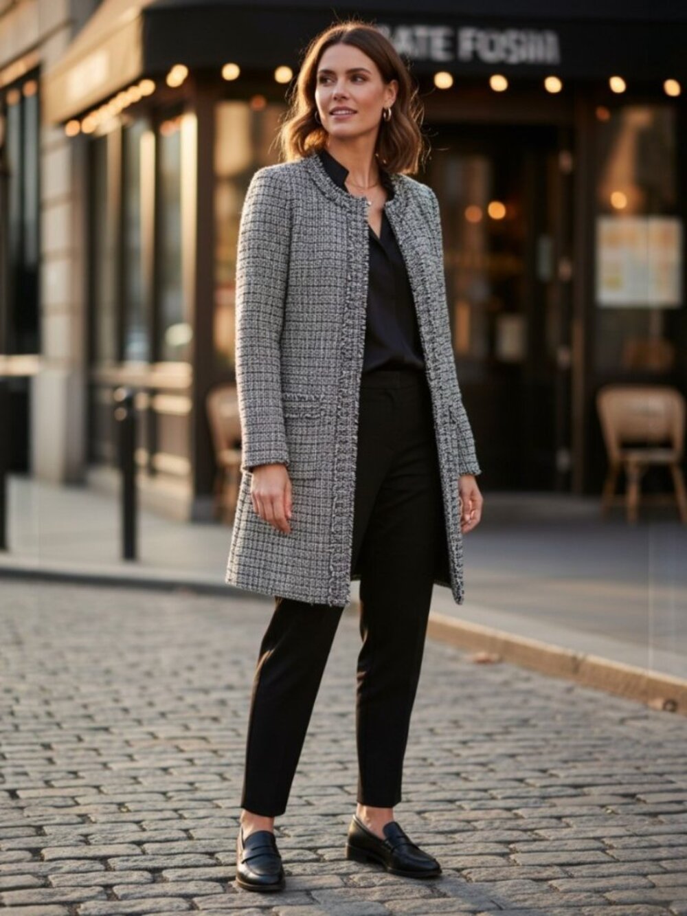 Nanette Nanette Lepore black & white tweed skirt suit with gold buttons